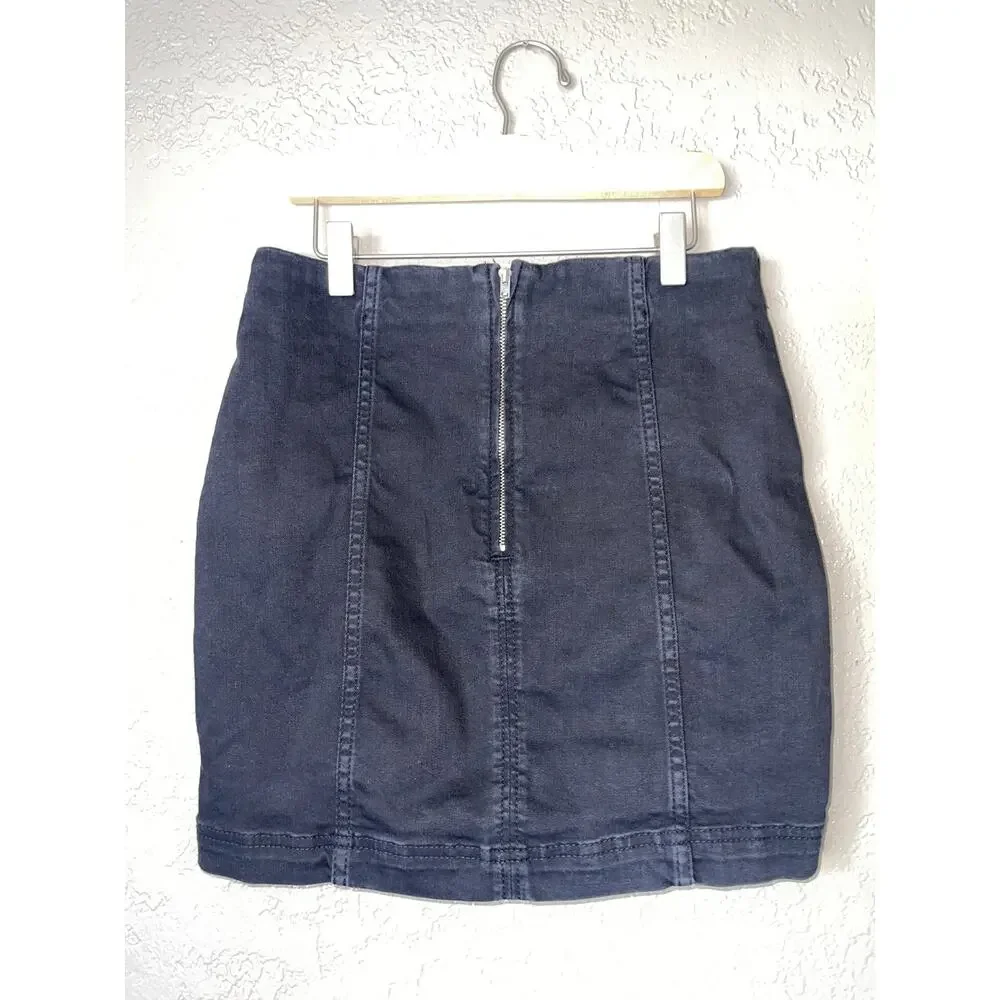 Free People Black High-Waist Denim Mini Skirt